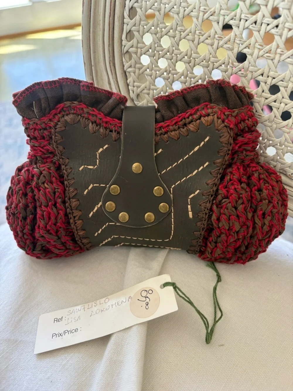 Handwoven Red and Brown Crochet Clutch Bag